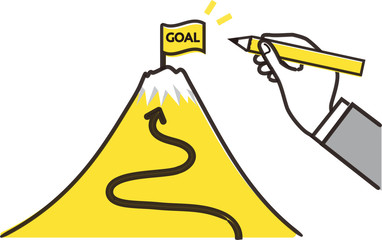 ゴールの旗と富士山、目標設定のイメージイラスト