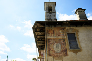 Orta San Giulio (NO), Italy - September 02, 2019: Typical house facade detail in Orta, Orta, Novara, Piedmont, Italy