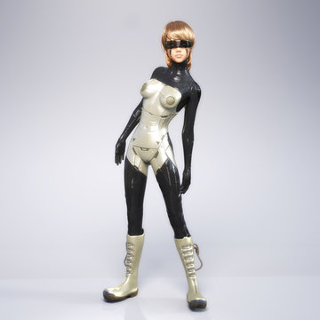 Artistic 3D illustration of a science-fiction female