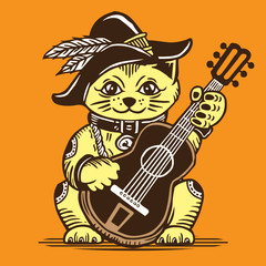 Lucky Cat Playing Acoustic Guitar Character Design