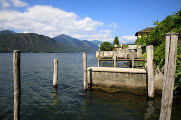 Orta San Giulio (NO), Italy - September 02, 2019: Typical landscape in Orta lake, Orta, Novara, Piedmont, Italy