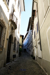 Orta San Giulio (NO), Italy - September 02, 2019: A typical small road in Orta San Giulio island, Orta, Novara, Piedmont, Italy