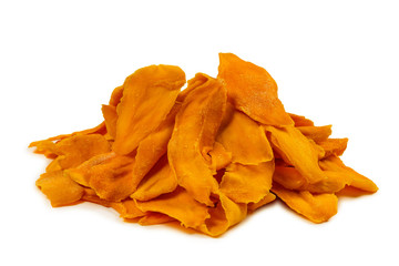 Tasty sugar mango slices background. Top view.