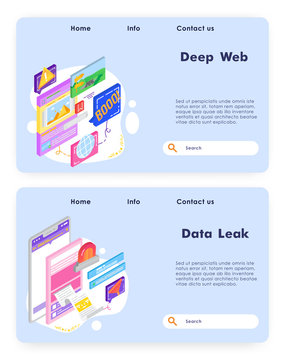 Online payment and financial bill. Deep web technology. Social media. Vector web site design template. Landing page website concept isometric illustration.
