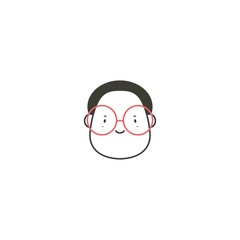 Comic Face avatar. Male or Female. Stylish Haircut. Minimalistic Icon. Black and white outline Vector illustration. Head with wide chin. Isolated on white. Cartoon Asian style. Simple cute design. 