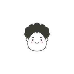Fototapeta premium Comic Face avatar. Male or Female. Stylish Haircut. Minimalistic Icon. Black and white outline Vector illustration. Head with wide chin. Isolated on white. Cartoon Asian style. Simple cute design. 