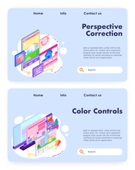 House architect design and colors control. Vector web site design template. Landing page website concept illustration.