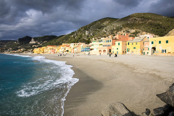 Varigotti (SV), Italy - December 30, 2017: Varigotti beach, Italian Riviera, Savona, Liguria, Italy