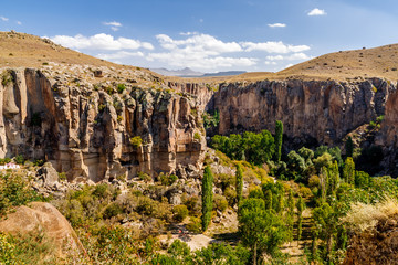Ihlara Valley in Cappadocia. Ihlara Valley Peristrema Monastery or Ihlara Gorge is the most famous valley in Turkey for hiking excursions.