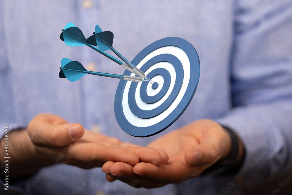 Poster dart target arrow hitting on bullseye which is the ultimate goal that everyone wants.