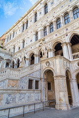 Fototapeta na wymiar Inner courtyard of the Doge Palace or Palazzo Ducale, a palace built in Venetian Gothic style, and one of the main landmarks of the city of Venice in northern Italy
