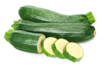 fresh green zucchini slices isolated on white background