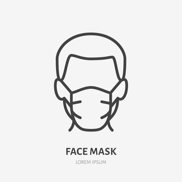 Man in face mask line icon, vector pictogram of disease prevention. Protection wear from coronavirus, air pollution, dust, flu illustration, sign for medical equipment store