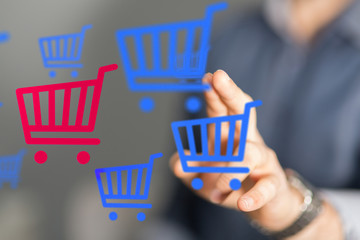 Online shopping business concept selecting shopping cart.