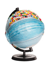 Quarantine world globe travel concept science worldwide help protection pills capsule tablets