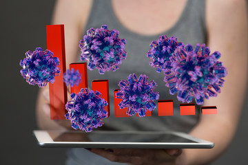 Economic impact of virus on global economy. Recession and financial crisis concept. 3D rendered...