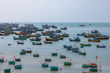 Fishing boats in a bay in southeast Vietnam