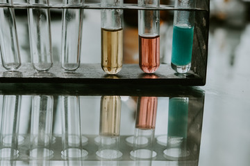 chemical test tubes with chemical liquid