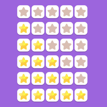 five star rating icon set. client feedback system rating with cartoon stars.funky Rate us web page design template