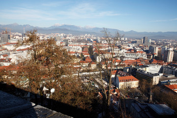 Lubiana / Slovenia - December 8, 2017: Lubiana town view from the castle, Lubiana, Slovenia