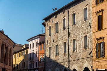 Fabriano, Marches, Italy: historic buildings by morning