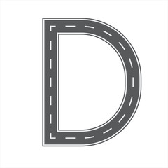 D letter for Road or street font. Flat and solid color vector illustration.