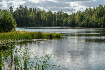 Summer view of a small lake on the Swedish countryside