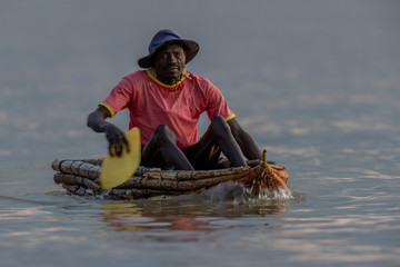 This fisherman representthe local Njemp indigenous trib. In hjis traditional boat.