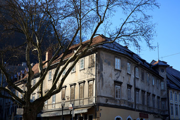 Lubiana / Slovenia - December 8, 2017: An old house in Lubiana town, Slovenia