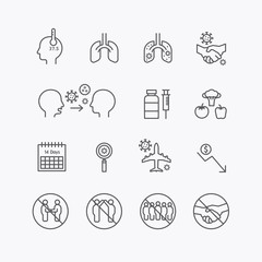corona covid virus icons flat line design vector