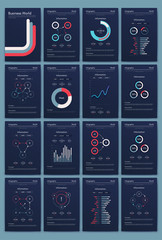 Modern infographic vector elements for business brochures. Use in website, corporate brochure, advertising and marketing. Pie charts, line graphs, bar graphs and timelines.