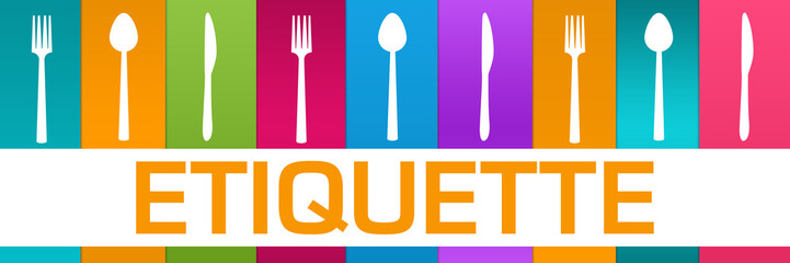 Etiquette Colorful Boxes Spoon Fork Knife Horizontal Text 