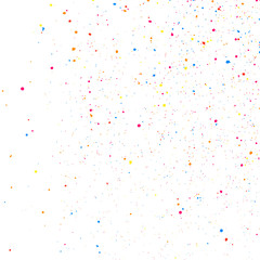 Abstract explosion of confetti. Colorful grainy texture isolated on white background. Colored stains and blots. Vector overlay elements. Digitally generated image. Illustration, EPS 10.