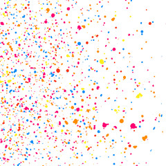 Abstract explosion of confetti. Colorful grainy texture isolated on white background. Colored stains and blots. Vector overlay elements. Digitally generated image. Illustration, EPS 10.