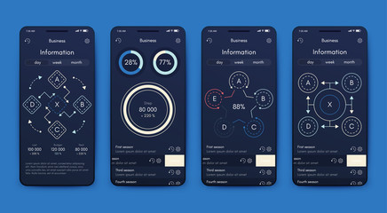 Modern infographic vector elements for business brochures. Use in website, corporate brochure, advertising and marketing. Pie charts, line graphs, bar graphs and timelines.