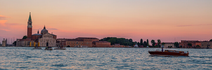 Sunset over Venice, the lagoon & the San Giorgio Maggiore church on a summer evening