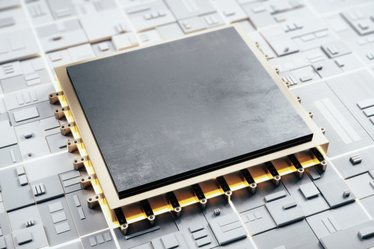 AI concept with digital circuit board and microchip