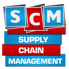 SCM - Supply Chain Management Red Blue Blocks Bottom Text 