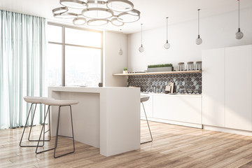 Bright loft kitchen interior with furniture