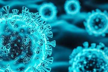 Close-up of blue virus cells coronavirus 2019-nCov.