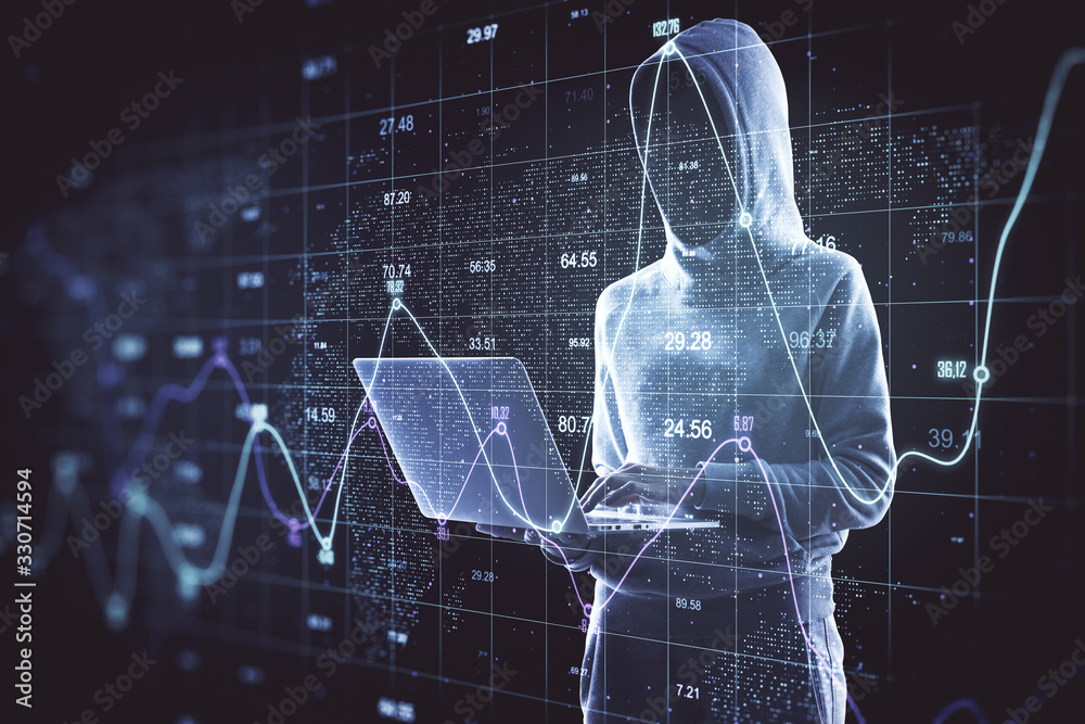 Poster no face hacker using laptop