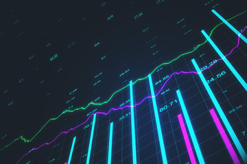 Creative stock charts on virtual screen with lines.