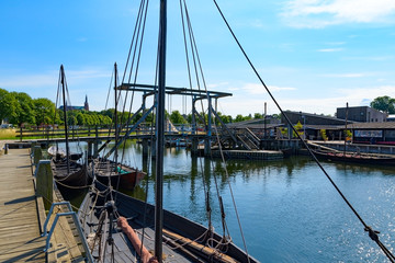 Reconstruction of Viking Ships in harbor of Roskilde, Denmark - 330715138