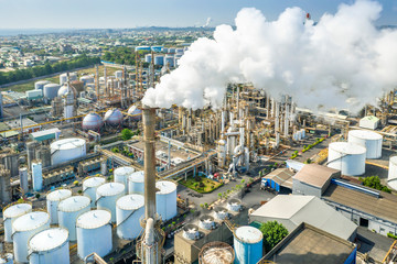 Aerial view oil and gas petrochemical industrial  and Refinery factory 