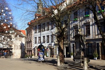 Fototapeta premium Skofja Loka / Slovenia - December 8, 2017: View of Skofja Loka village and houses, Slovenia