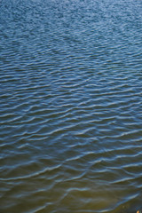 Beautiful surface of the water of the river and lake. Pond and waves from the wind in nature. Background for your design.