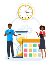 Concept of time management. Business people planning schedule using calendar. Work time organization and optimization for effective productivity. Project management. Clip art