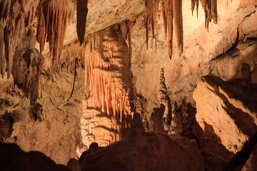 Postojna / Slovenia - December 9, 2017: World famous cave Postojna with stalactites and stalagmites, Slovenia