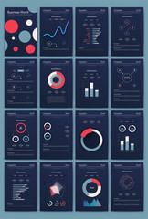 Modern infographic vector elements for business brochures. Use in website, corporate brochure, advertising and marketing. Pie charts, line graphs, bar graphs and timelines.