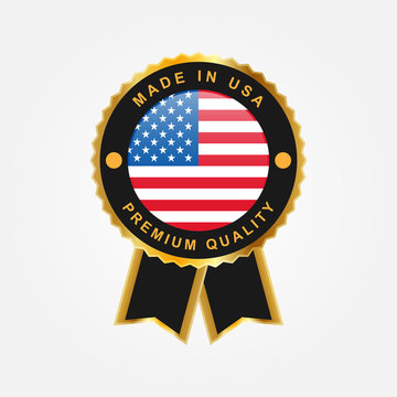 Made in Usa round Gold Emblem badge labels